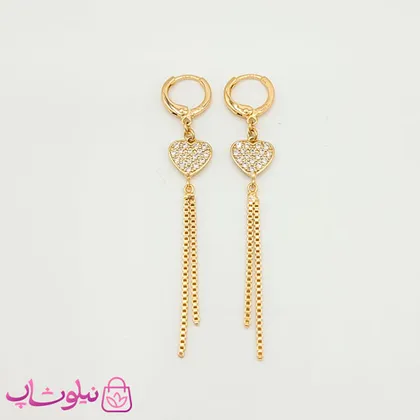 گوشواره آویز ژوپینگ مدل قلب نگین‌دار