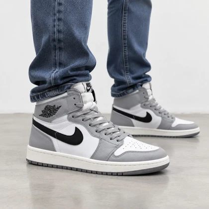 کفش و کتانی مردانه ساق‌دار مدل NIKE JORDAN 1 رنگ طوسی مشکی کد 2441