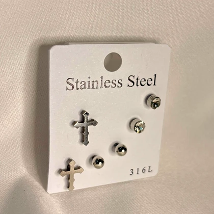 پک گوشواره استیل سیلور کد 02