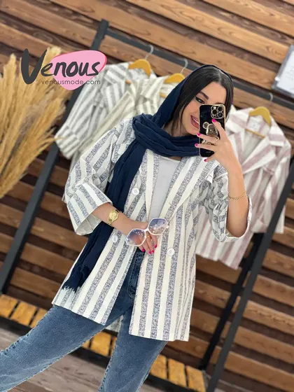مانتو لینن راه راه چهار دکمه