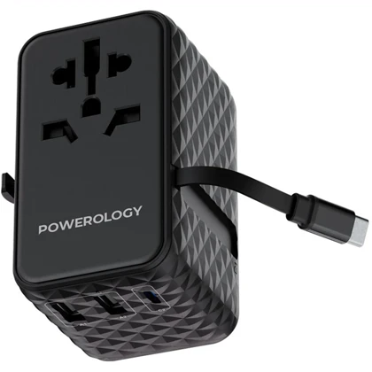 مبدل برق چندکاره 2500 وات و شارژر دیواری فست USB و تایپ‌سی 20 وات پاورولوژی PWCUQC028