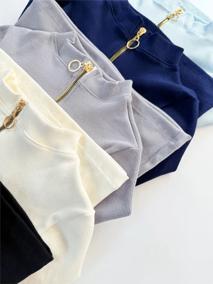 بلوز کبریتی نیم زیپ یقه گرد