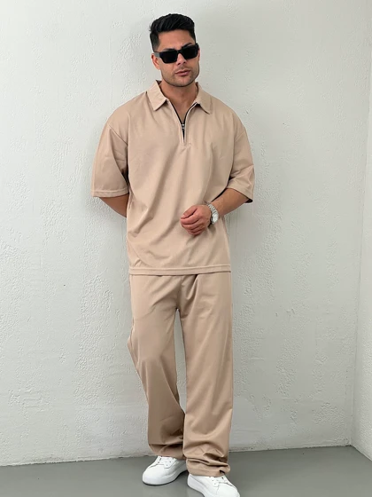 ست مردانه تیشرت نیم زیپ و شلوار