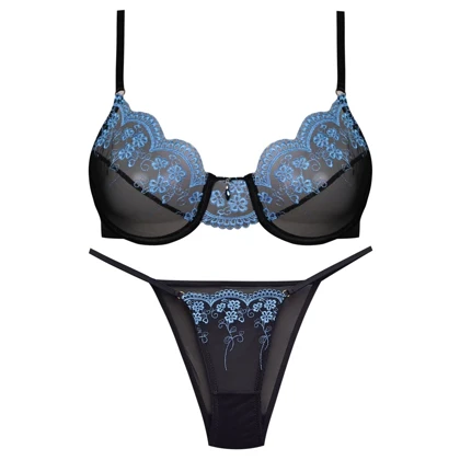 ست شورت و سوتین زنانه فیتن مدل فنردار گیپور مشکی کد 4952-3