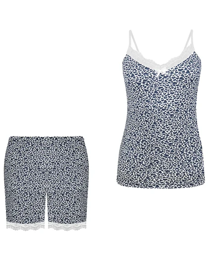 ست تاپ و شورتک زنانه گیپور بندی باران سیلکا