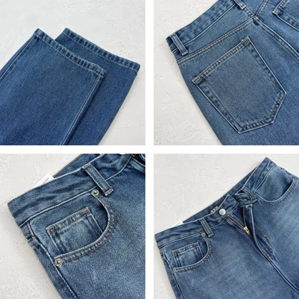 شلوار جین راسته لاین آبی متوسط