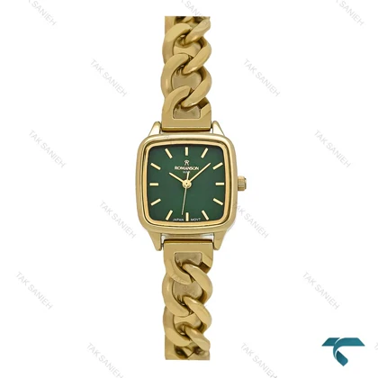 ساعت زنانه رومانسون مربعی بند کارتیه ای طلایی صفحه سبز Romanson-7291-L