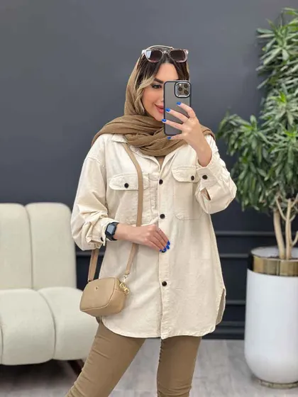 مانتو لینن سر جیب دکمه وینا