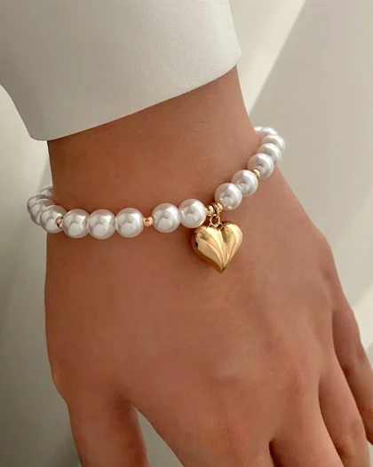 دستبند مرواریدی آویز قلب ژوپینگ