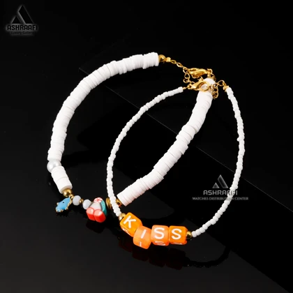 دستبند دخترانه سفید Bead Bracelet WO01