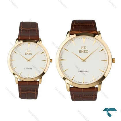 ساعت مچی ست بند چرمی EC-1702GES انزو قاب استیل طلایی Enzo-8111-S