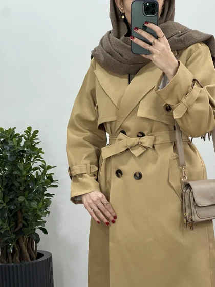 بارانی بلند آستردار آذین