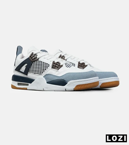 کتانی ساق‌دار زنانه و مردانه سفید آبی Nike air jordan 4 مدل 8242
