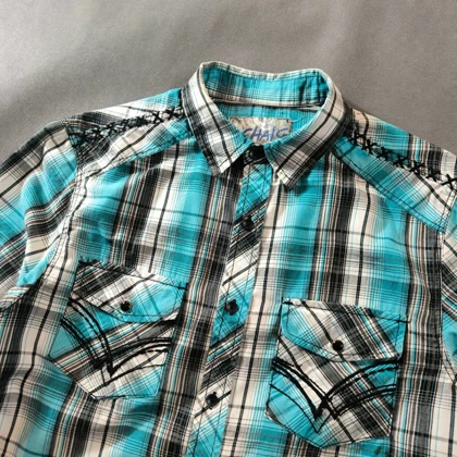 🧡 SIZE S-M پیراهن نخی چهارخونه آستین کوتاه اورجینال برند CHALC امریکا