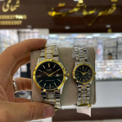 ساعت ست زنانه و مردانه کاسیو کلاسیک CL9124 دو رنگ طلایی صفحه مشکی