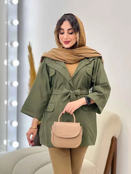 بارانی جیب پاکتی کمر دار