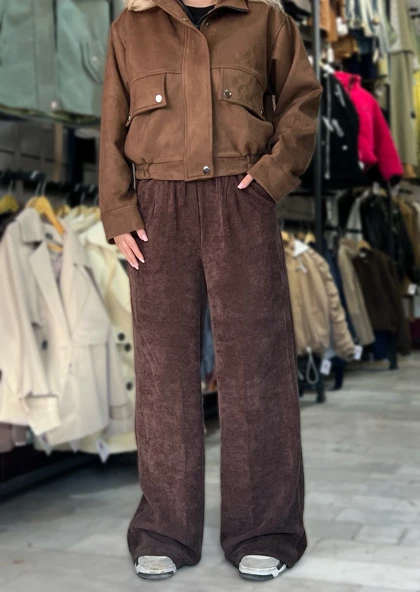 شلوار بگ زنانه مخمل کبریتی قد 100 کمر کش