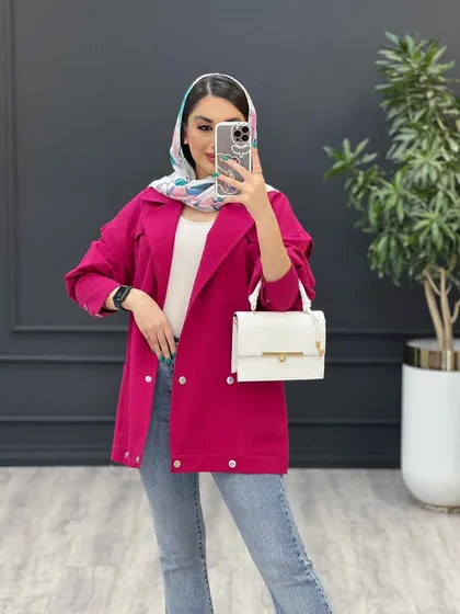 مانتو لینن چهار دکمه سرشونه ژیله دار