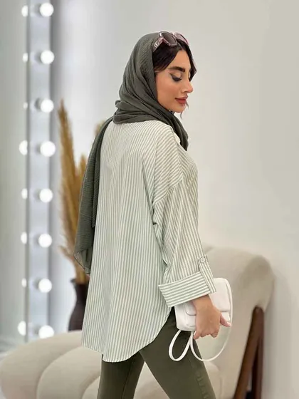 شومیز راه راه ترکیبی جلو بسته