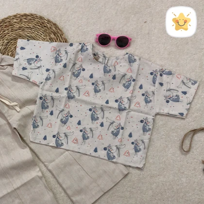 کراپ شلوار لینن دخترانه پارچه خارجی چاپ خرگوش 4 تا 14 سال