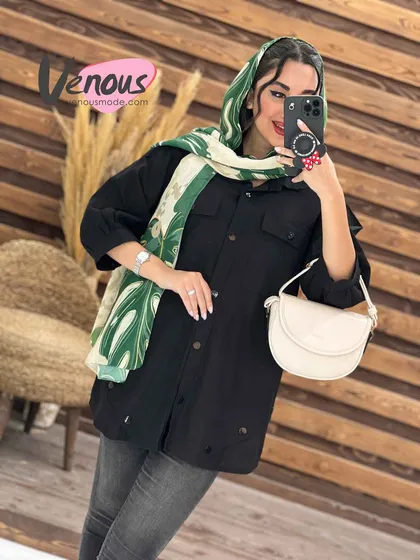 مانتو آستین سه ربع جلو دکمه