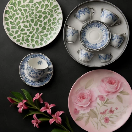 سرویس چای و قهوه خوری 6 تایی گل آبی