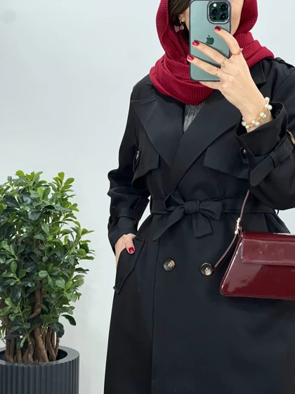 بارانی بلند آستردار آذین