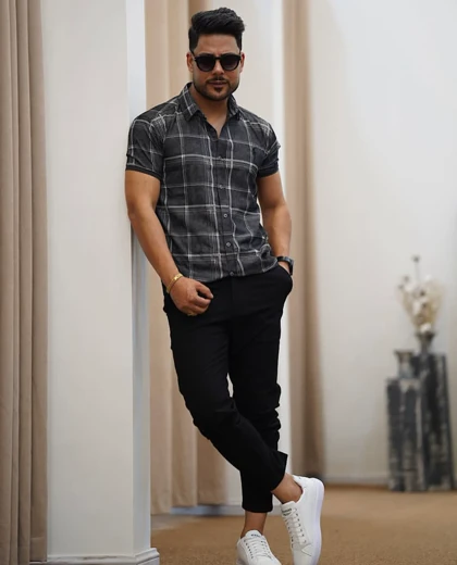 پیراهن چهار خانه آستین کوتاه