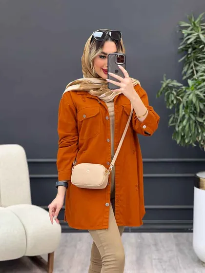 مانتو کتان زاپ‌دار دو جیب پاکتی
