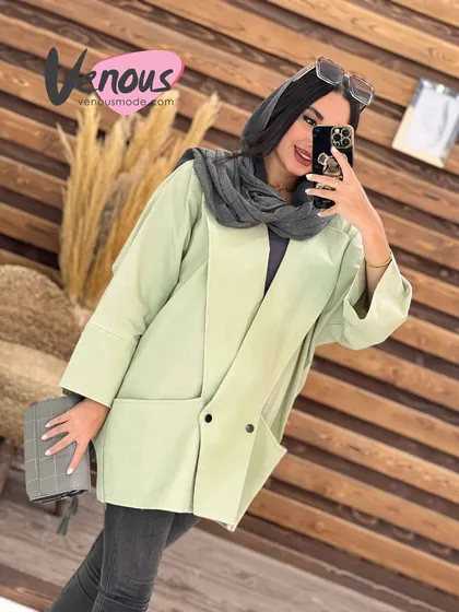 مانتو لینن دودکمه یقه پهن