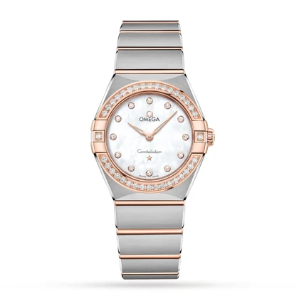 ساعت امگا کانسلیشن زنانه دورنگین دورنگ رزگلد ایندکس نگین Omega Constellation silver Rosegold diamonds
