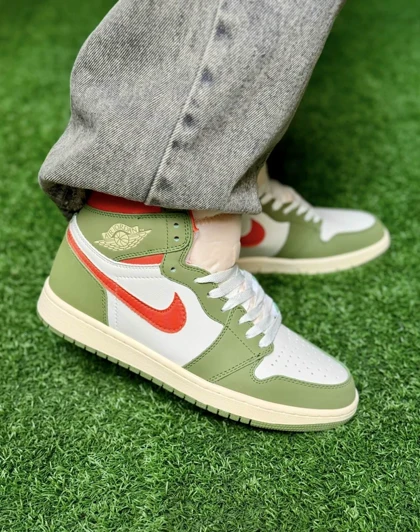 کتانی نایک ایر جردن وان ساق‌دار سبز نارنجی Nike Air Jordan 1 High OG Craft Celadon