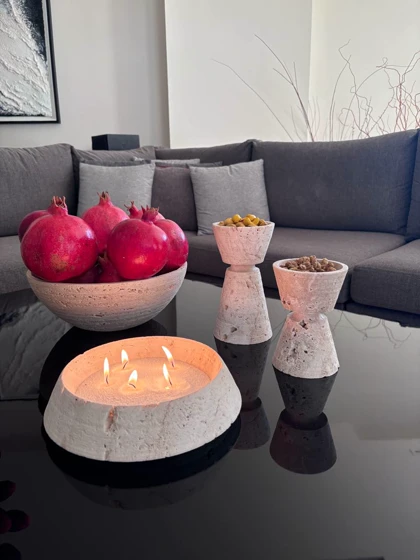 ظرف پایدار کوچک سنگ تراورتن کرم