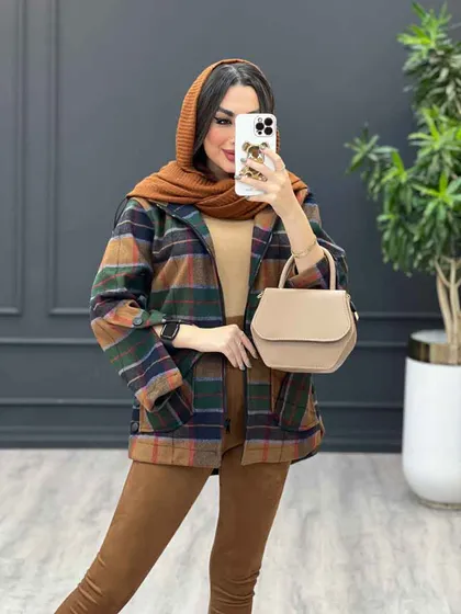 پالتو کلاه دار بغل دو دکمه