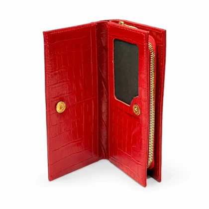 کیف پول پالتویی چرم طبیعی زنانه زیپ‌دار
