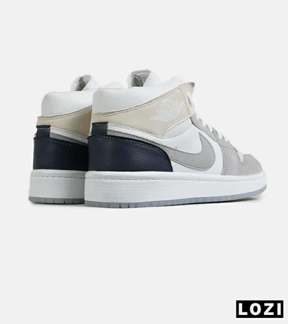 کفش کتانی ساق‌دار مردانه و زنانه سفید طوسی سرمه ای NIKE jordan 1 مدل 7701