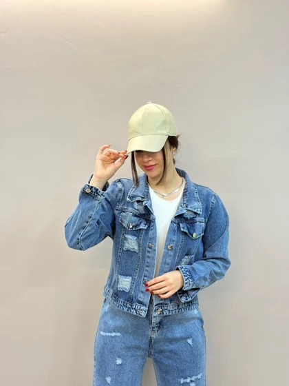 کت جین اندامی زاپ‌دار کوتاه