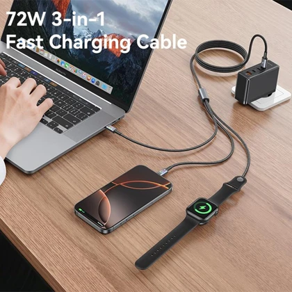 کابل شارژ چند سر یوسامز USAMS مدل SJ754 توان 72 وات 1.2 متر