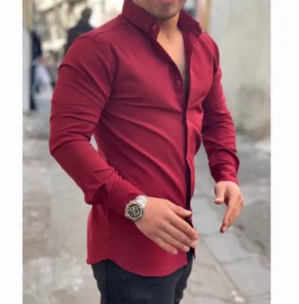 پیراهن ساده مردانه برند ZARA رنگ زرشکی