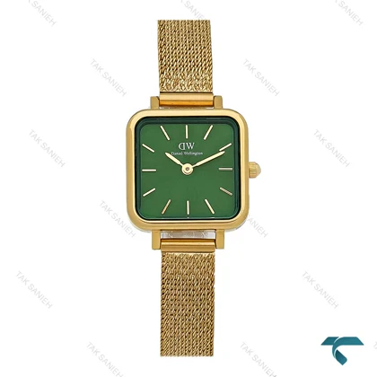 ساعت طلایی دنیل ولینگتون زنانه بند حصیری مربع صفحه سبز DW-8027-L