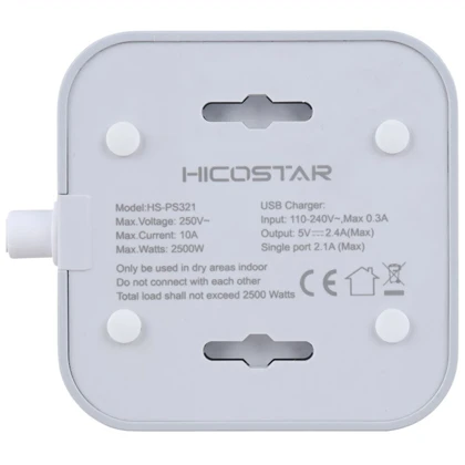 چندراهی برق 4 سوکت 2500 وات، دو USB و دو تایپ سی هایکو استار Hicostar HS-PS321 با کابل دومتری