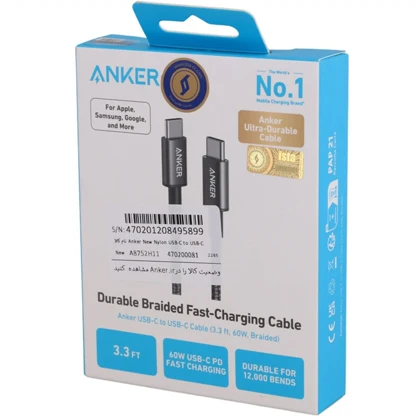 کابل تایپ سی به تایپ سی انکر Anker مدل A8752 توان 60 وات 1 متر