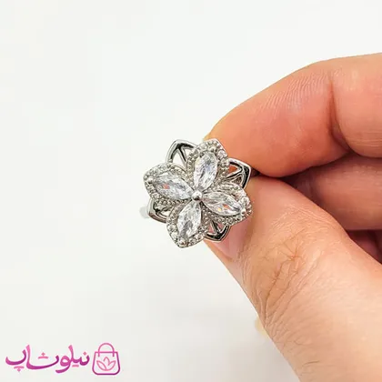 انگشتر دخترانه اسپینری (چرخان) مدل گل نگین‌دار