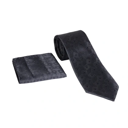 ست کراوات و دستمال جیب مشکی طرح دار 98137