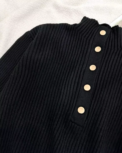 پلیور بافت جلو دکمه مشکی کد 5515