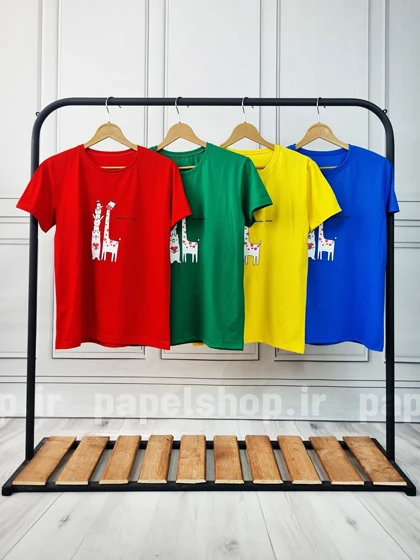 تیشرت نخ پنبه یقه گرد طرح زرافه
