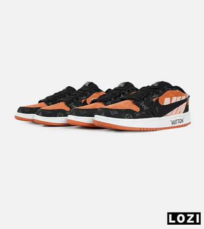 کفش کتانی مردانه و زنانه مشکی نارنجی NIKE jordan 1 x LOUIS VUITTON مدل 7182