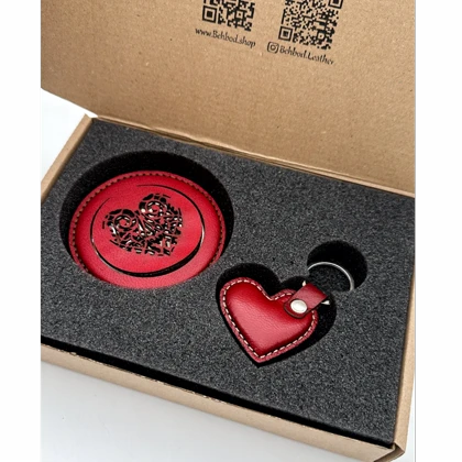 ست آینه چرم و جاکلیدی طرح قلب