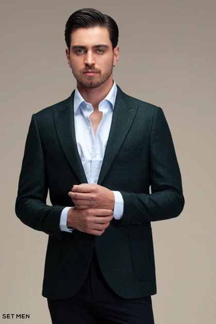 کت تک مردانه یقه بلیزر تک دکمه دوچاک