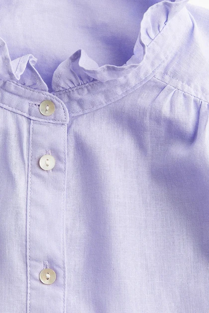 بلوز لینن آستین چین‌دار دکمه صدفی H&M270